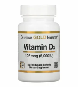 California Gold Nutrition, Vitamin D3, 5,000 IU, 90 капсул