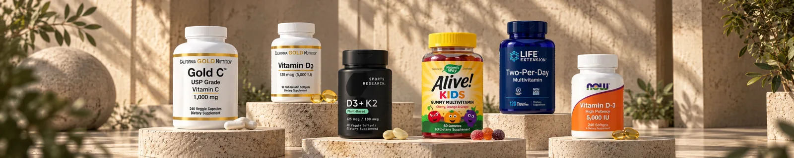 Витамины и БАДы с iHerb - ассортимент популярных брендов на каменных подиумах
